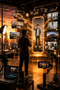 Business using short-form video marketing with social media analytics and professional video production